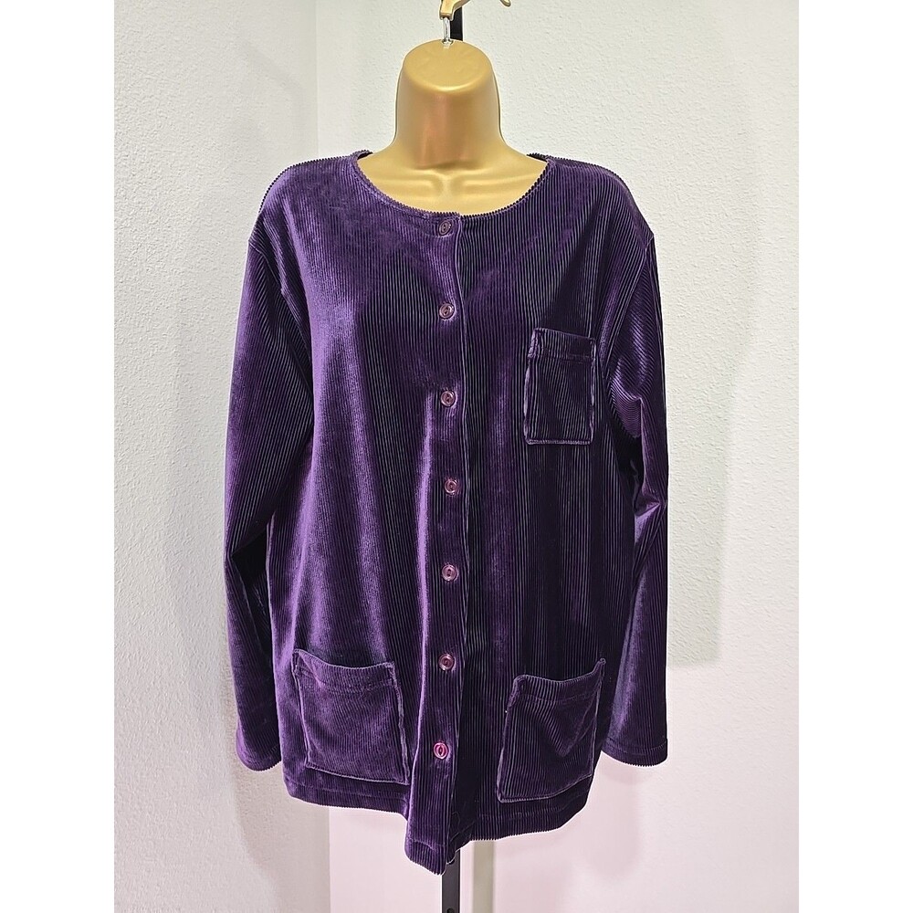 Wide Wale Corduroy Button Top Womens Large Chenille Purple Pockets Office Career